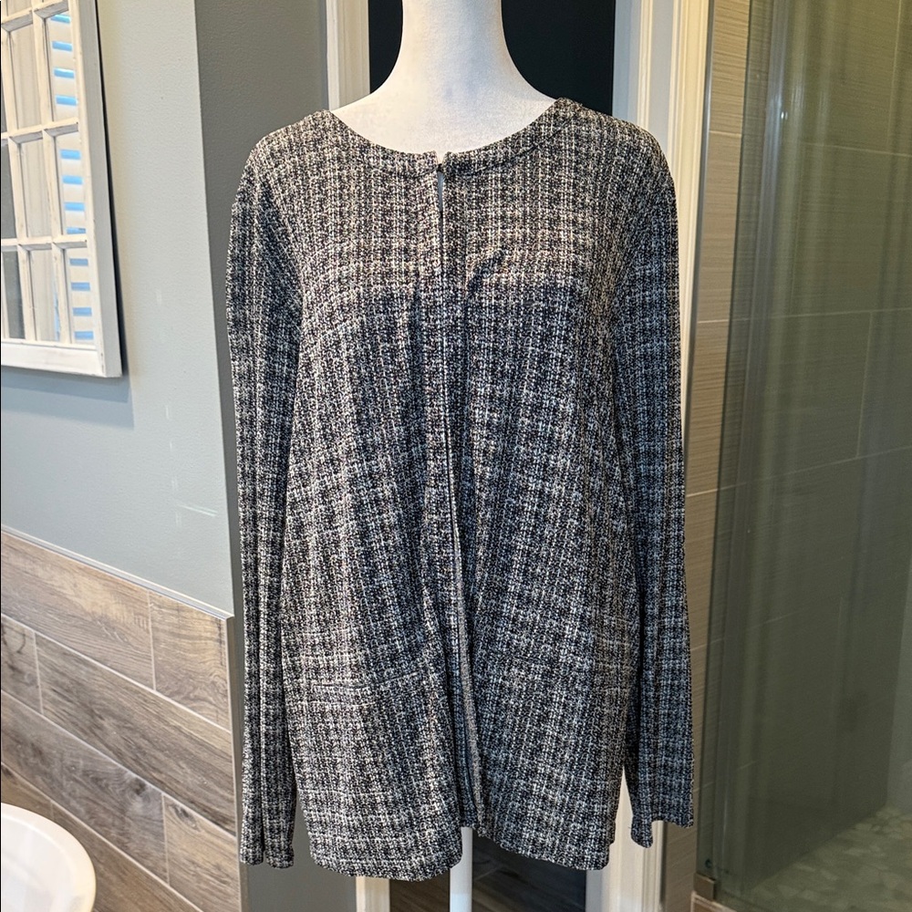 J. Jill‎ Wearever Collection Women Cardigan L Black White Hook & Eye Closure NWT - Picture 2 of 10